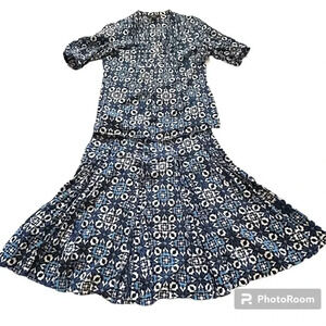 Alfani twin set lined midi skirt with top size 10 100% cotton blue floral office